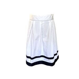 Viriato White Cotton Pleated A-Line Skirt Navy Blue Nautical Made in Spain 40/S